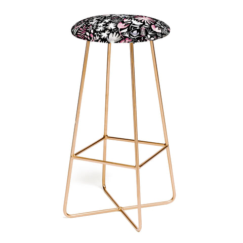 Ninola Design Winter Ink Flowers Dark Bar Stool