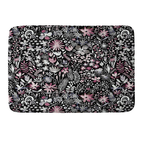Ninola Design Winter Ink Flowers Dark Memory Foam Bath Mat