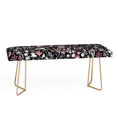 Ninola Design Winter Ink Flowers Dark Bench