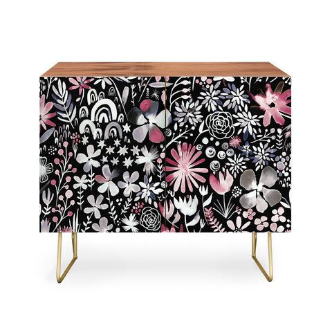 Ninola Design Winter Ink Flowers Dark Credenza