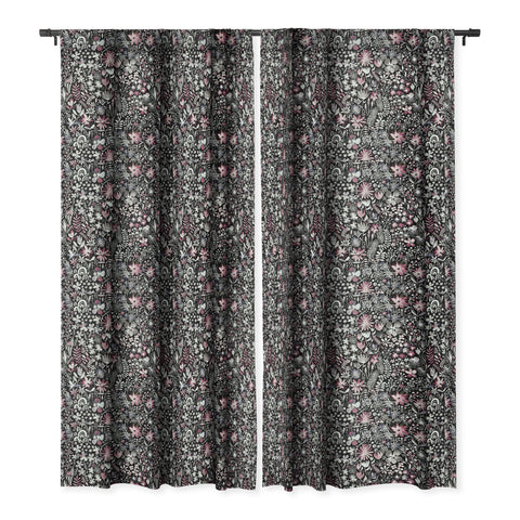 Ninola Design Winter Ink Flowers Dark Blackout Window Curtain
