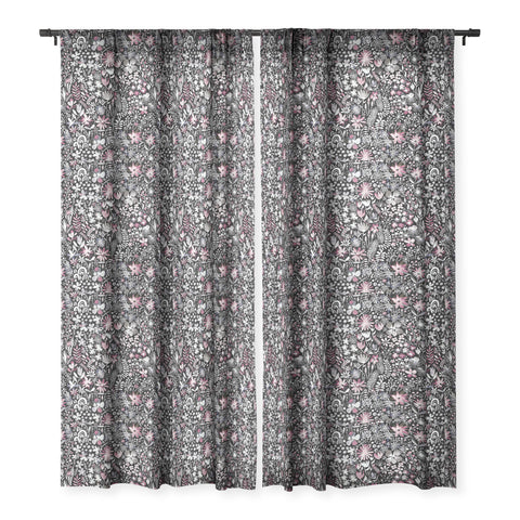 Ninola Design Winter Ink Flowers Dark Sheer Window Curtain