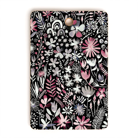 Ninola Design Winter Ink Flowers Dark Cutting Board Rectangle
