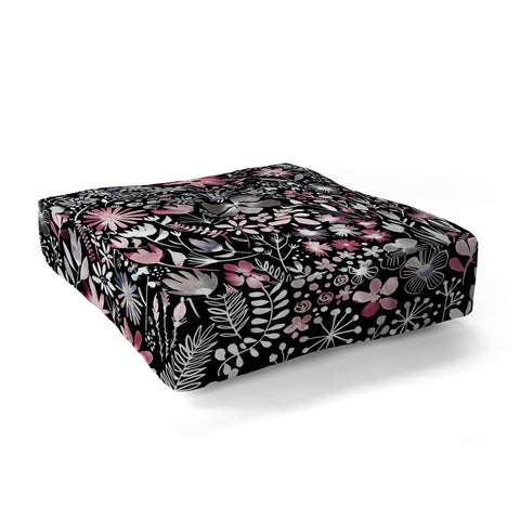 Ninola Design Winter Ink Flowers Dark Floor Pillow Square