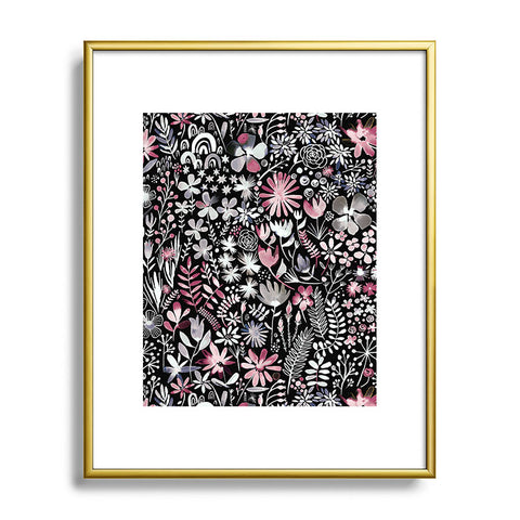 Ninola Design Winter Ink Flowers Dark Metal Framed Art Print