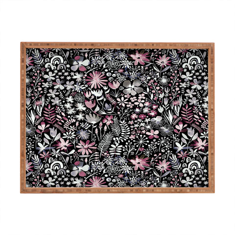 Ninola Design Winter Ink Flowers Dark Rectangular Tray