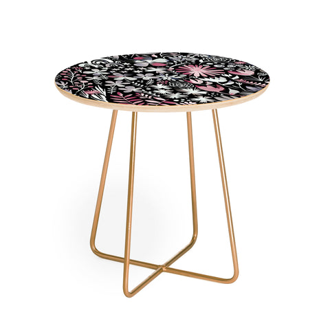 Ninola Design Winter Ink Flowers Dark Round Side Table
