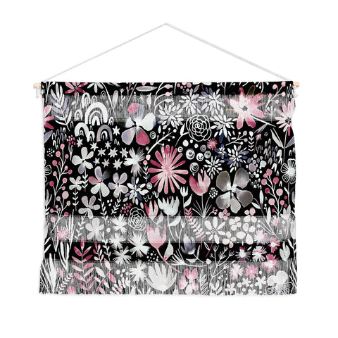 Ninola Design Winter Ink Flowers Dark Wall Hanging Landscape