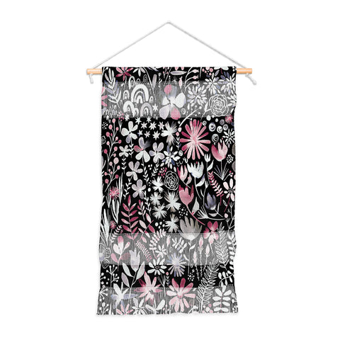 Ninola Design Winter Ink Flowers Dark Wall Hanging Portrait