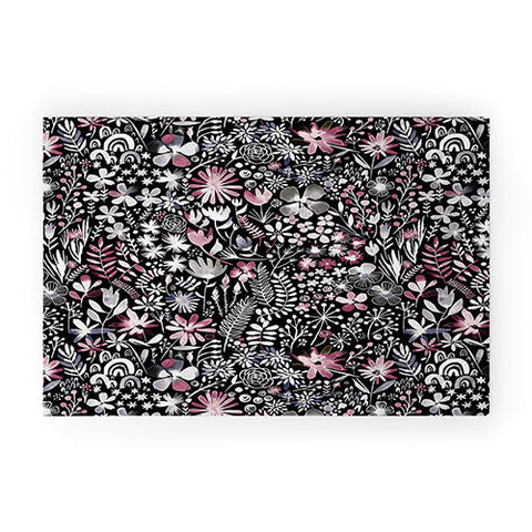 Ninola Design Winter Ink Flowers Dark Welcome Mat