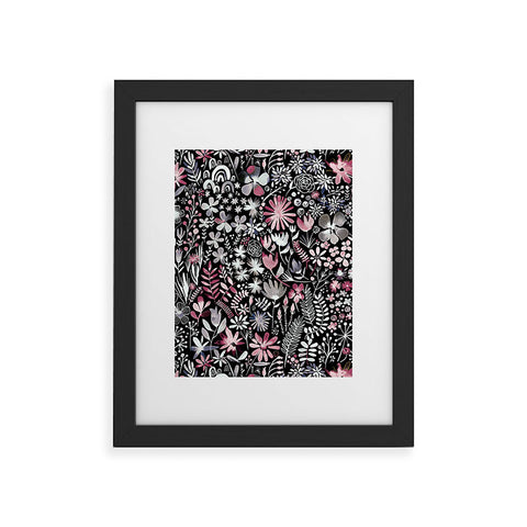 Ninola Design Winter Ink Flowers Dark Framed Art Print