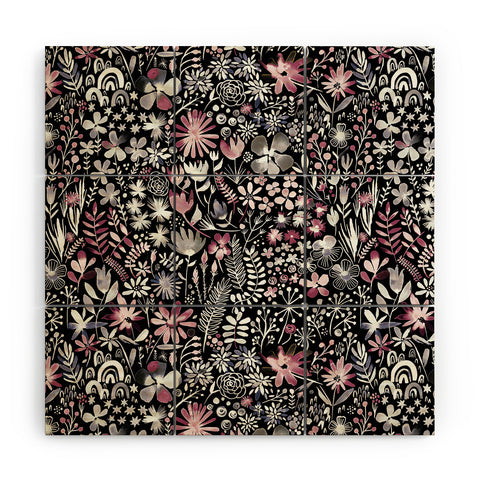 Ninola Design Winter Ink Flowers Dark Wood Wall Mural