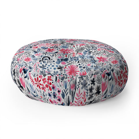 Ninola Design Winter ink flowers Floor Pillow Round