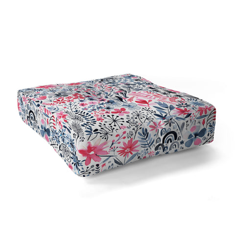 Ninola Design Winter ink flowers Floor Pillow Square