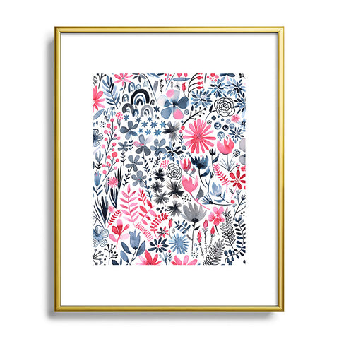 Ninola Design Winter ink flowers Metal Framed Art Print