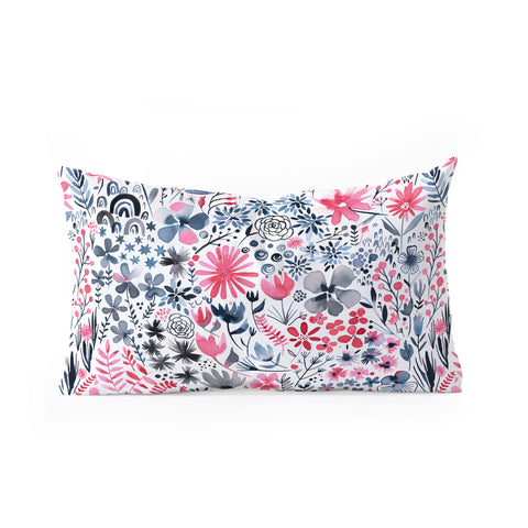 Ninola Design Winter ink flowers Oblong Throw Pillow