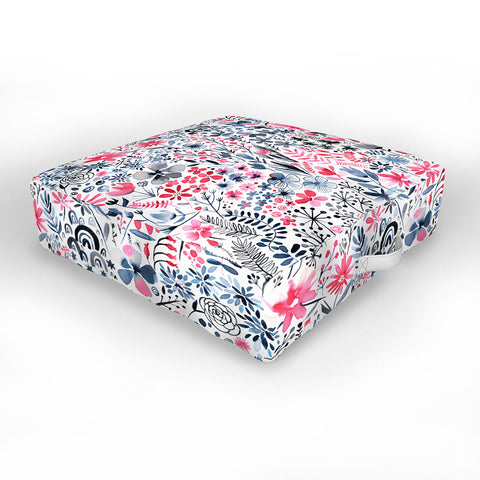 Ninola Design Winter ink flowers Outdoor Floor Cushion