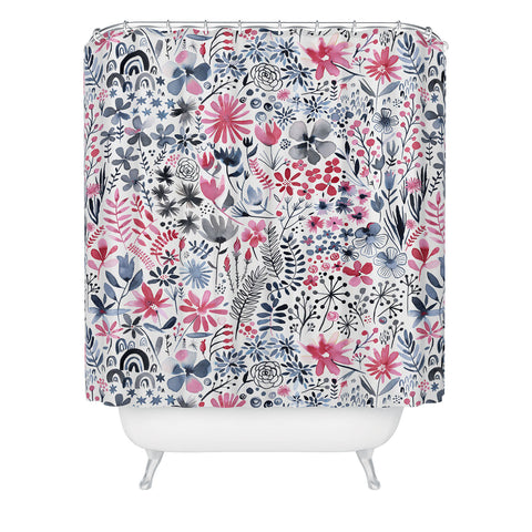 Ninola Design Winter ink flowers Shower Curtain