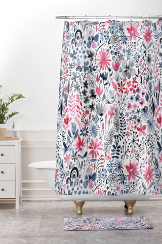 Ninola Design Winter ink flowers Shower Curtain And Mat