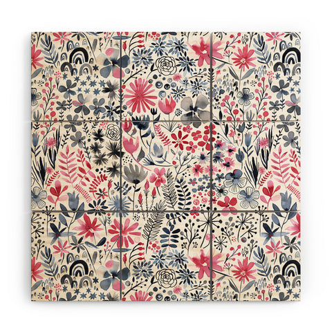 Ninola Design Winter ink flowers Wood Wall Mural