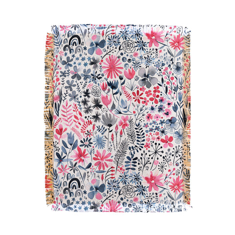 Ninola Design Winter ink flowers Throw Blanket