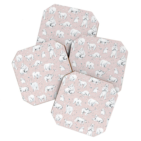 Ninola Design Winter Polar Bears Pink Coaster Set