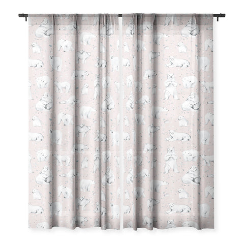 Ninola Design Winter Polar Bears Pink Sheer Non Repeat