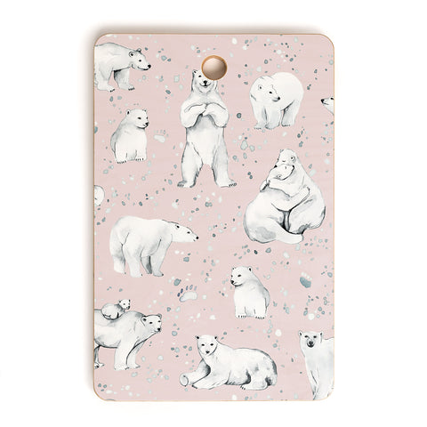 Ninola Design Winter Polar Bears Pink Cutting Board Rectangle