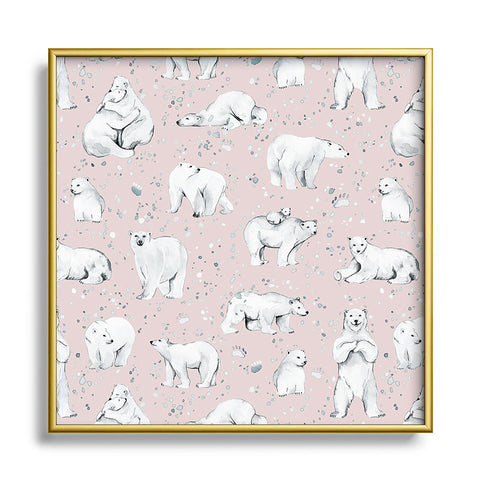 Ninola Design Winter Polar Bears Pink Metal Square Framed Art Print