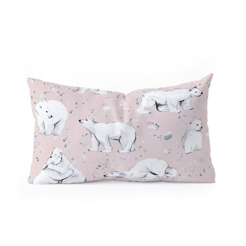 Ninola Design Winter Polar Bears Pink Oblong Throw Pillow