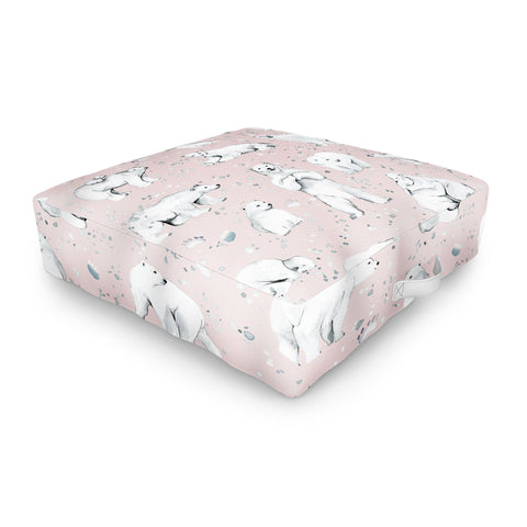 Ninola Design Winter Polar Bears Pink Outdoor Floor Cushion