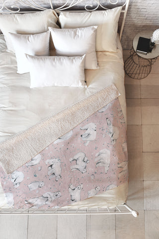 Ninola Design Winter Polar Bears Pink Fleece Throw Blanket