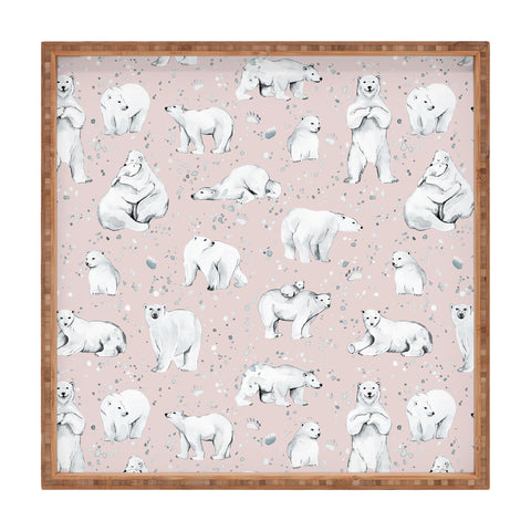 Ninola Design Winter Polar Bears Pink Square Tray