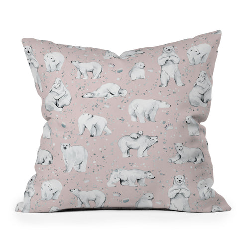 Ninola Design Winter Polar Bears Pink Throw Pillow