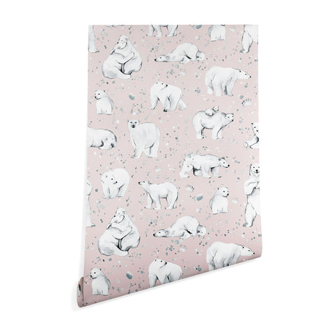 Ninola Design Winter Polar Bears Pink Wallpaper