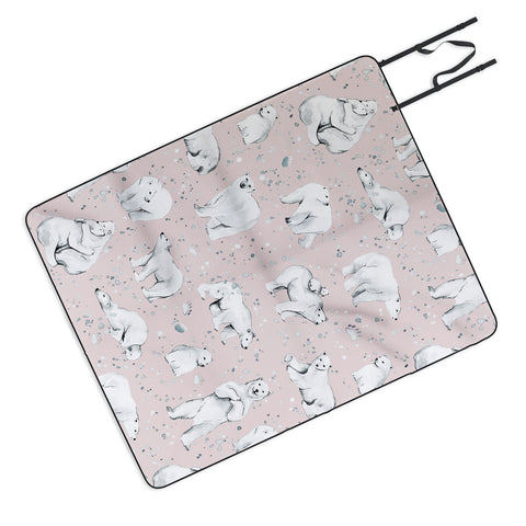 Ninola Design Winter Polar Bears Pink Picnic Blanket