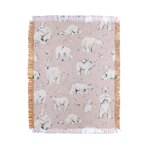 Ninola Design Winter Polar Bears Pink Throw Blanket