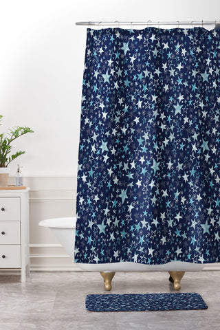 Ninola Design Winter stars classic navy Shower Curtain And Mat