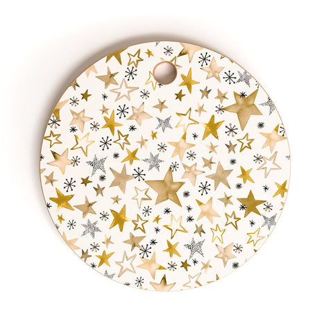 Ninola Design Winter stars holiday gold Cutting Board Round
