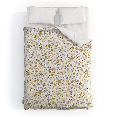 Ninola Design Winter stars holiday gold Duvet Cover