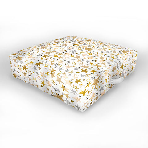 Ninola Design Winter stars holiday gold Outdoor Floor Cushion
