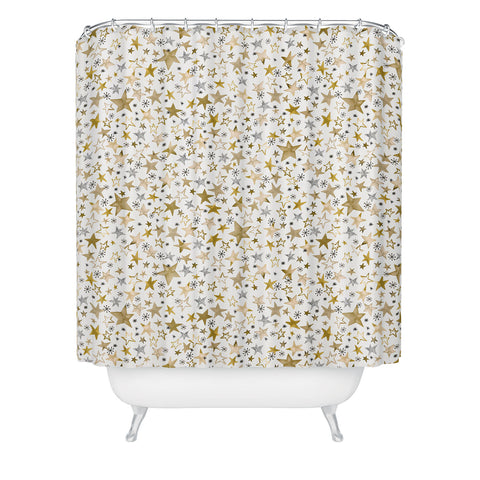 Ninola Design Winter stars holiday gold Shower Curtain