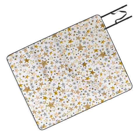 Ninola Design Winter stars holiday gold Picnic Blanket