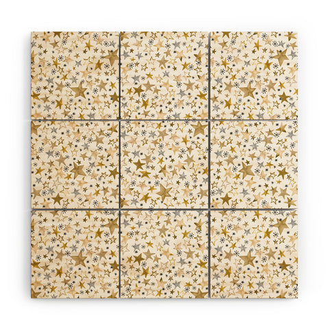 Ninola Design Winter stars holiday gold Wood Wall Mural
