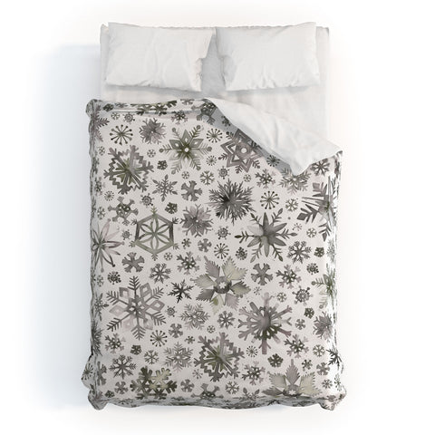 Ninola Design Winter Stars Snowflakes Gray Duvet Cover