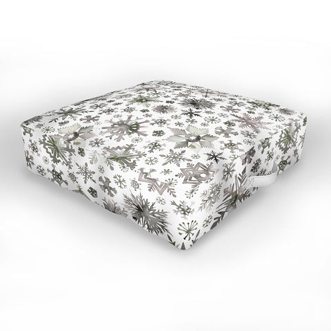 Ninola Design Winter Stars Snowflakes Gray Outdoor Floor Cushion