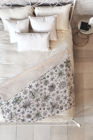 Ninola Design Winter Stars Snowflakes Gray Fleece Throw Blanket