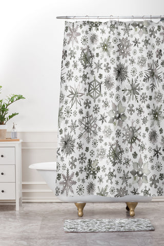 Ninola Design Winter Stars Snowflakes Gray Shower Curtain And Mat