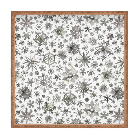 Ninola Design Winter Stars Snowflakes Gray Square Tray