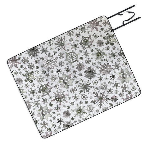 Ninola Design Winter Stars Snowflakes Gray Picnic Blanket